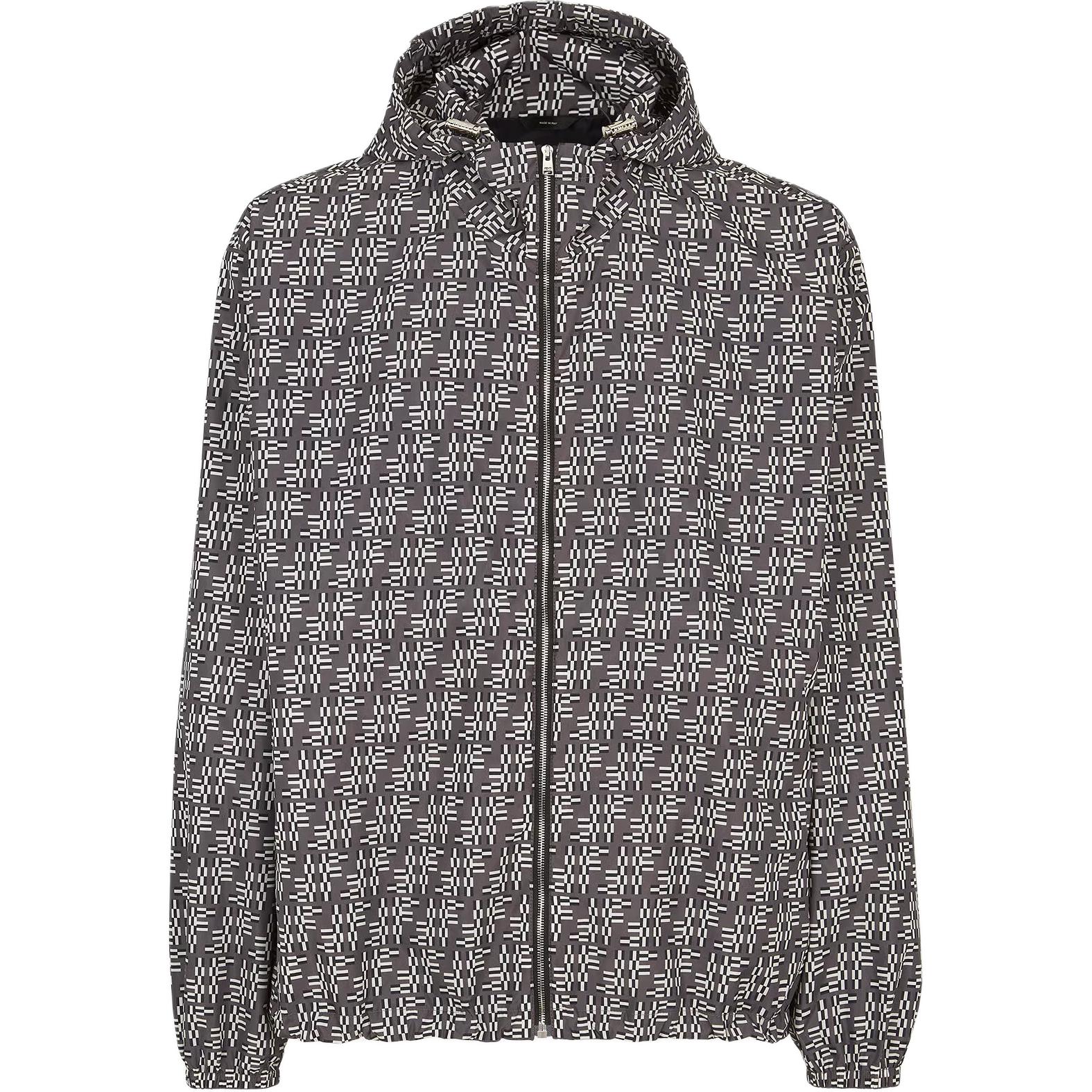 Order FENDI  Grey Full-Zip Windbreaker Jacket with Patterned Print Hoodie. FAA935ARYIF0PU7
