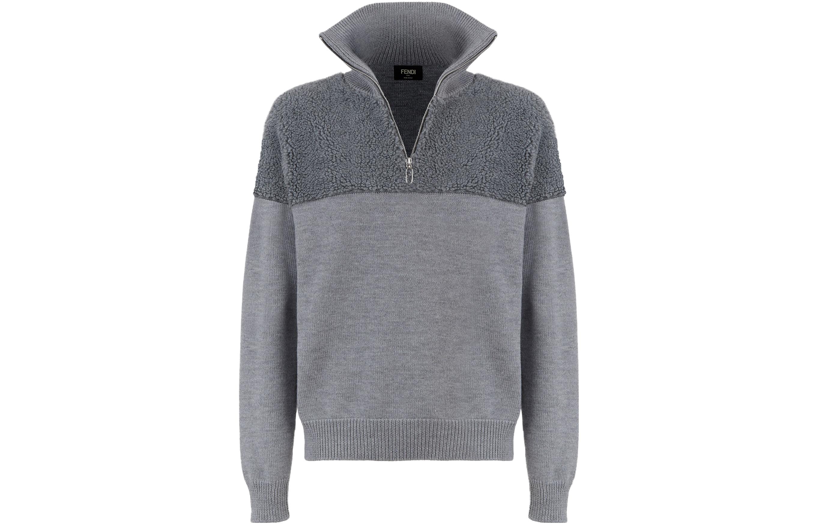 FENDI  Grey Half-Zip High Neck Knit Pullover Casual Sweater FZC460AQKZF1MU3