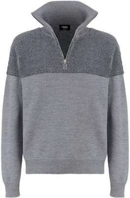 FENDI Grey Half-Zip High Neck Knit Pullover Casual Sweater FZC460AQKZF1MU3 Order FENDI Grey Half-Zip High Neck Knit Pullover Casual Sweater FZC460AQKZF1MU3