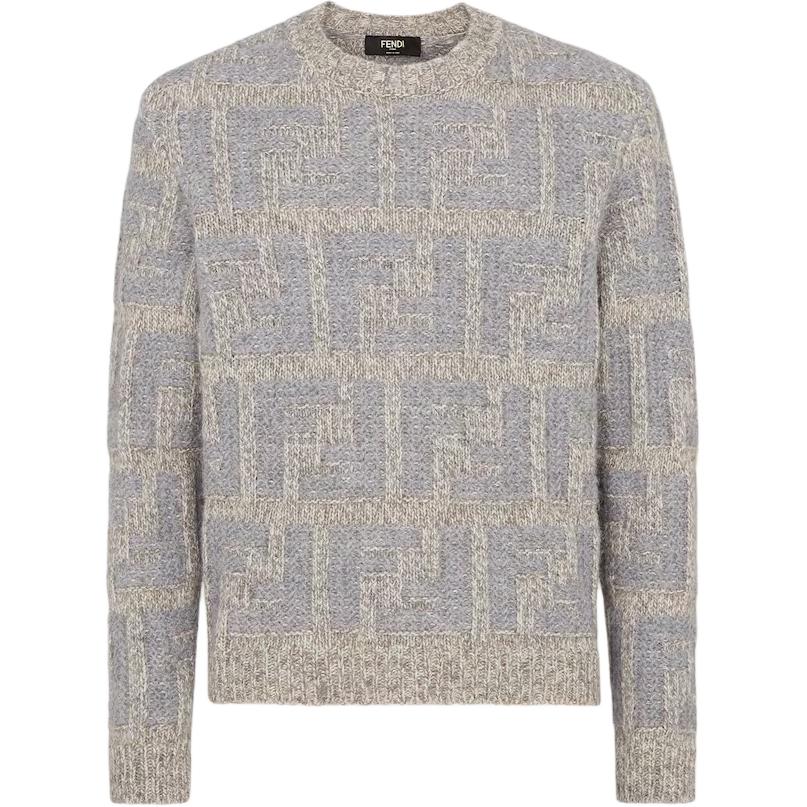 FENDI  Grey Monogram Print Crewneck Long Sleeve Sweater. FZX091ATMKF0GQK