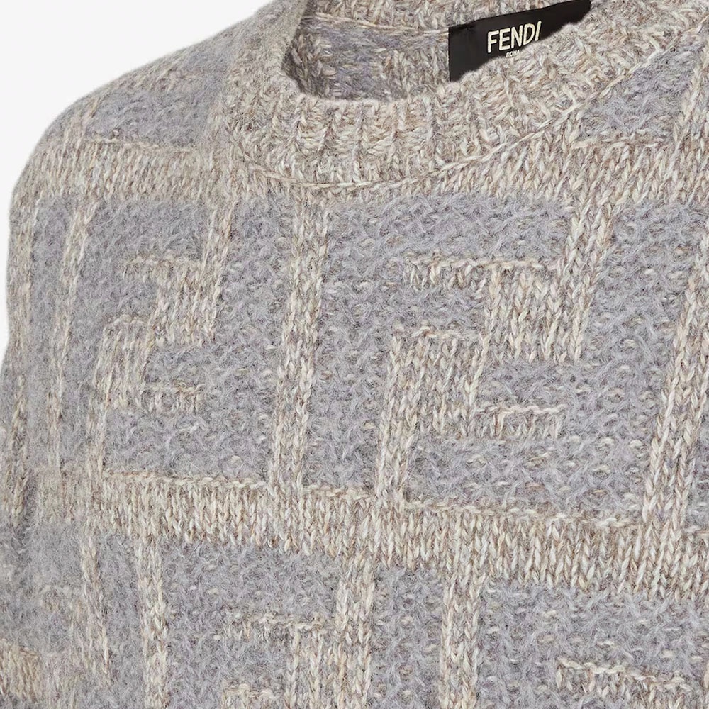 Purchase FENDI  Grey Monogram Print Crewneck Long Sleeve Sweater. FZX091ATMKF0GQK