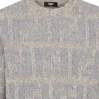 FENDI Grey Monogram Print Crewneck Long Sleeve Sweater. FZX091ATMKF0GQK Details for FENDI Grey Monogram Print Crewneck Long Sleeve Sweater. FZX091ATMKF0GQK