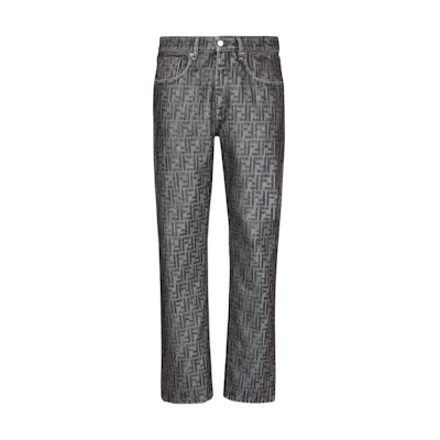 FENDI Grey Straight-Leg Jeans with Logo Pattern and Stud Details. FLP288APSWF1LUY