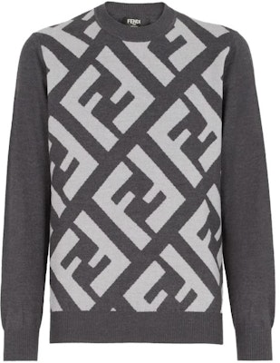 FENDI Grey Wool Jumper with Letter Print and Crew Neck. FZX091APJKF1ML0 Order FENDI Grey Wool Jumper with Letter Print and Crew Neck. FZX091APJKF1ML0