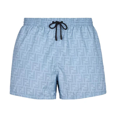 FENDI Light Blue Drawstring Shorts with All-Over Logo Print. FXB077A79FF0EX7