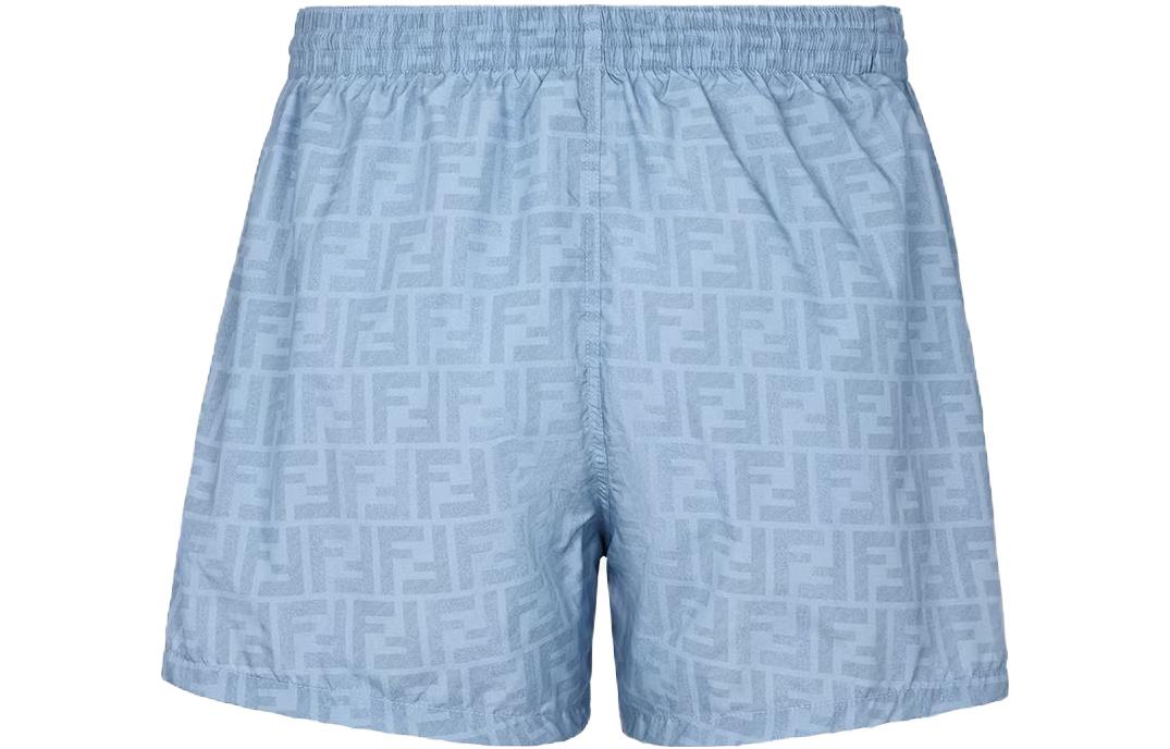 Lookbook FENDI  Light Blue Drawstring Shorts with All-Over Logo Print. FXB077A79FF0EX7