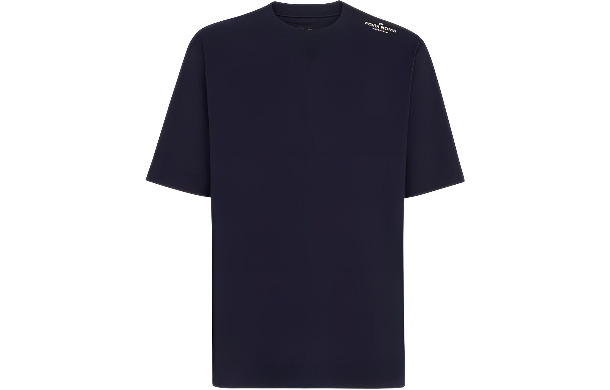 FENDI  Logo Print Crew Neck T-Shirt Navy Blue SS23 Collection. FY1208AN1VF0QG3
