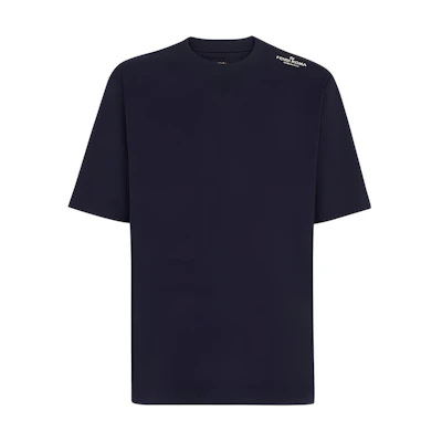 FENDI Logo Print Crew Neck T-Shirt Navy Blue SS23 Collection. FY1208AN1VF0QG3