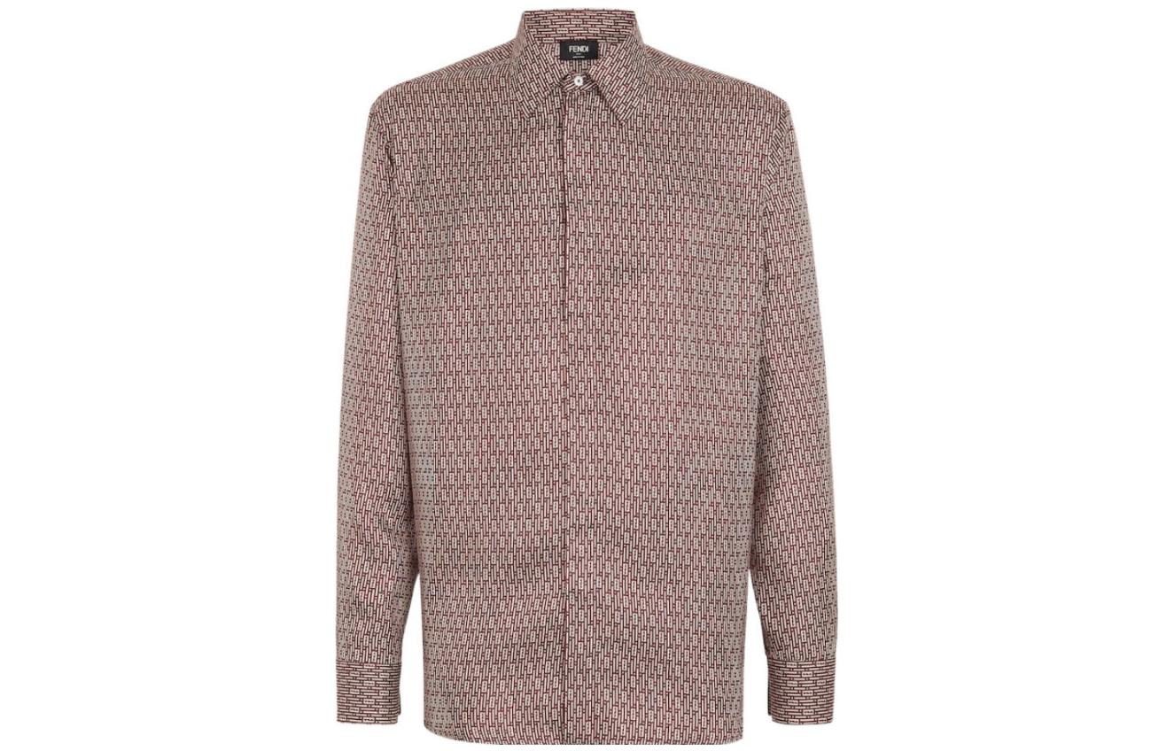 FENDI  Long-Sleeve Shirt with Printed Pattern and Turn-Down Collar. FS1038AQIEF0QH0