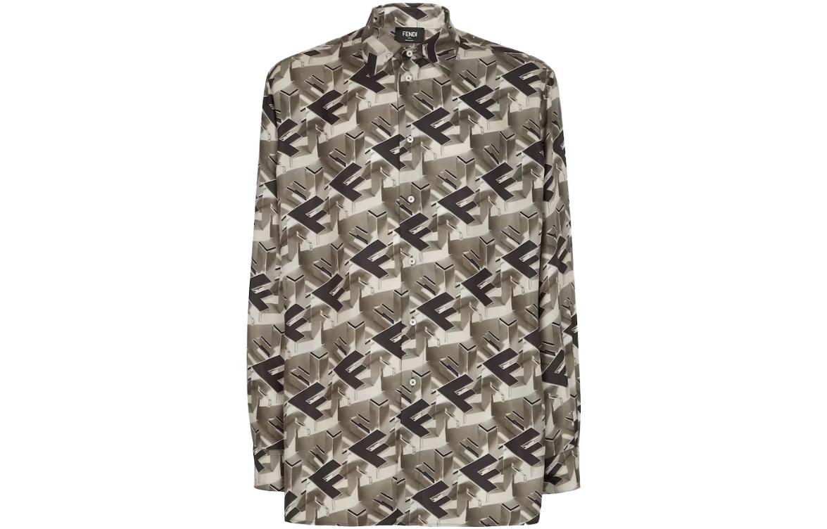 FENDI  Long Sleeve 3D Logo Print Shirt with Contrast Collar. FS1038APQ9F09TD