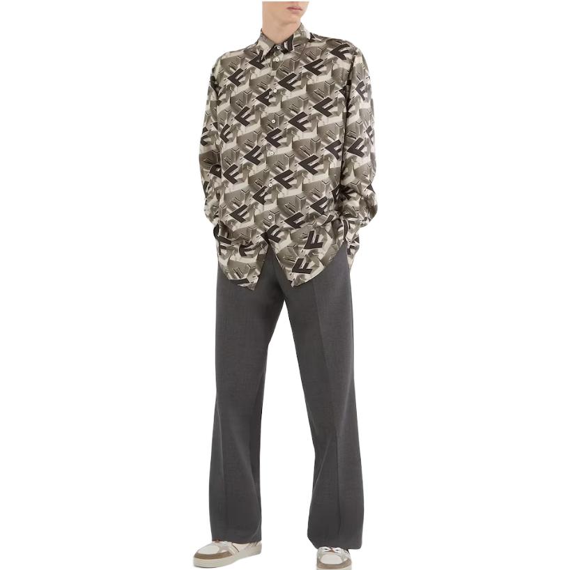 Shop FENDI 長袖3D標誌印花襯衫配撞色領​​。 FS1038APQ9F09TD