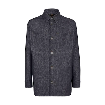 FENDI Loose Fit Denim Jacket with Back Logo Patch - Blue. FW1331ASD0F0RBB