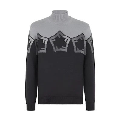 FENDI Loose Turtleneck Knitted Sweater Gray with Print Design. FZX025AQL4F1MU3