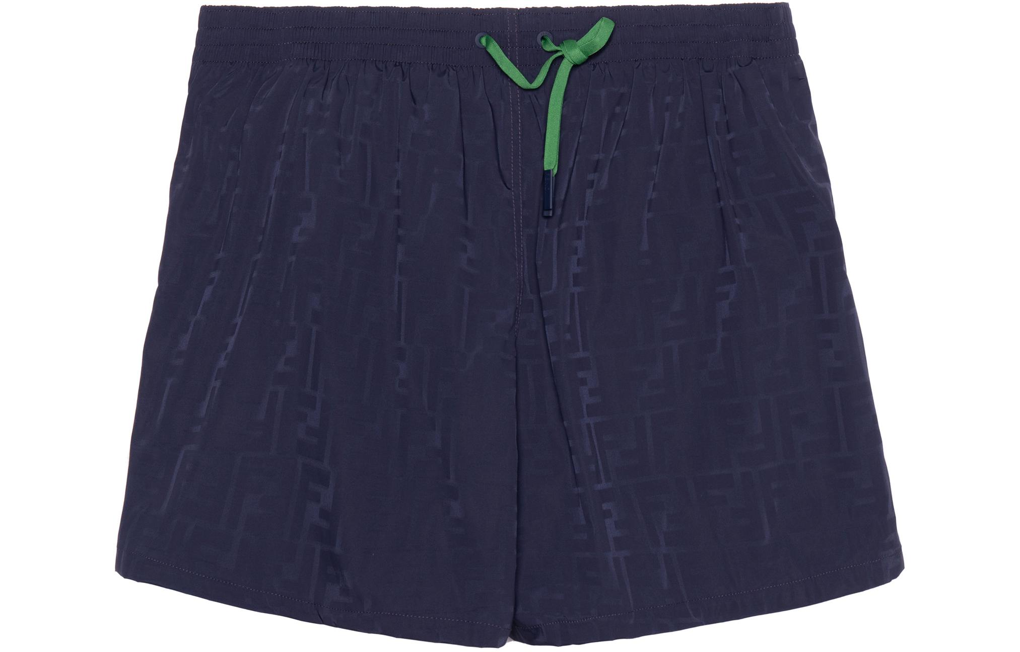 FENDI  Navy Blue Solid Letter Print Fitted Swim Trunks. FXB077AGBRF1KQT