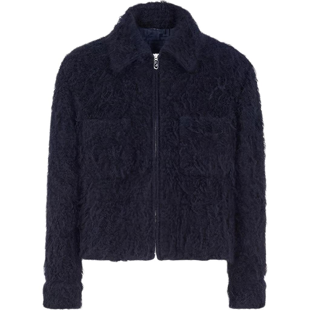 FENDI  Navy Blue SS23 Solid Fringe Zip-Up Jacket Outerwear FW1186AM7RF1J79