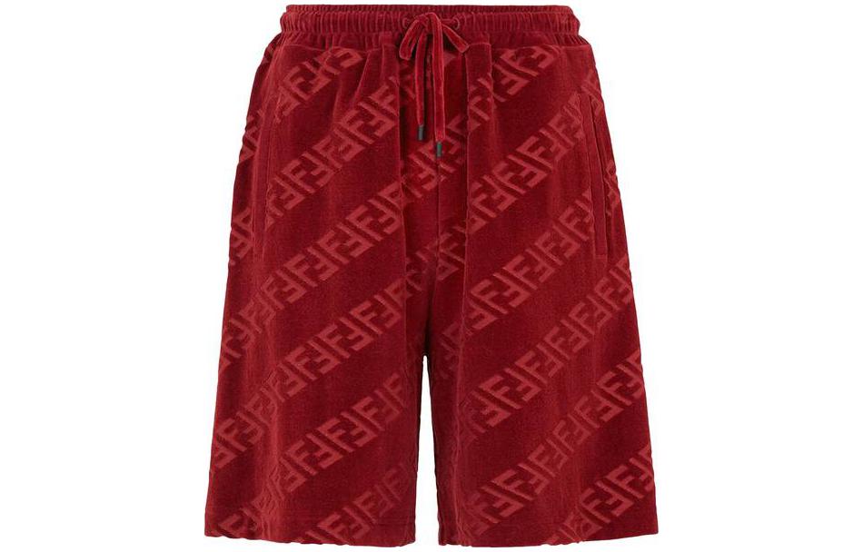 FENDI  Red Logo Embossed Drawstring Casual Shorts. FB0689AKDOF0QC9