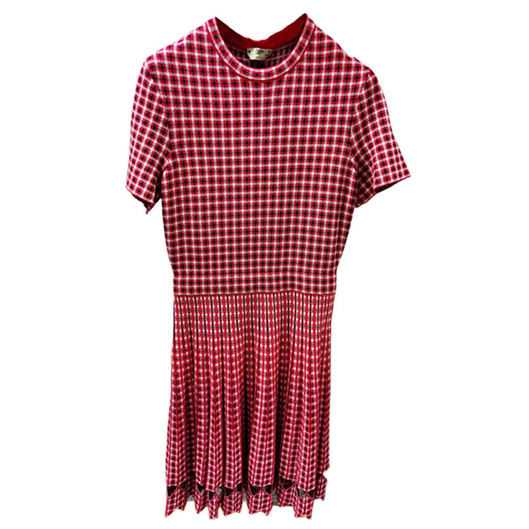 FENDI  Red Plaid Crew Neck Short-Sleeve Midi Dress FZD701A3URF12Q7