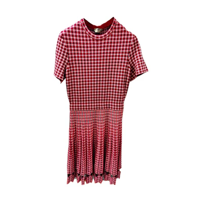 FENDI Red Plaid Crew Neck Short-Sleeve Midi Dress FZD701A3URF12Q7