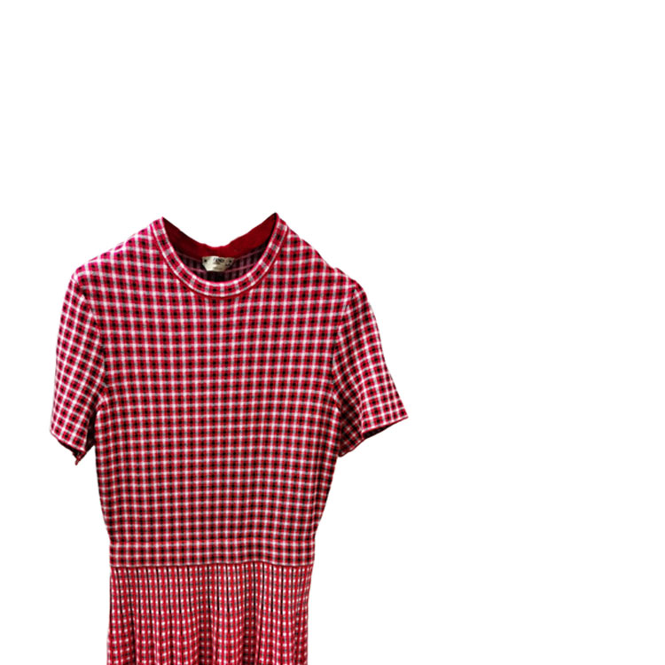 Lookbook FENDI 紅色格紋圓領短袖中長裙 FZD701A3URF12Q7