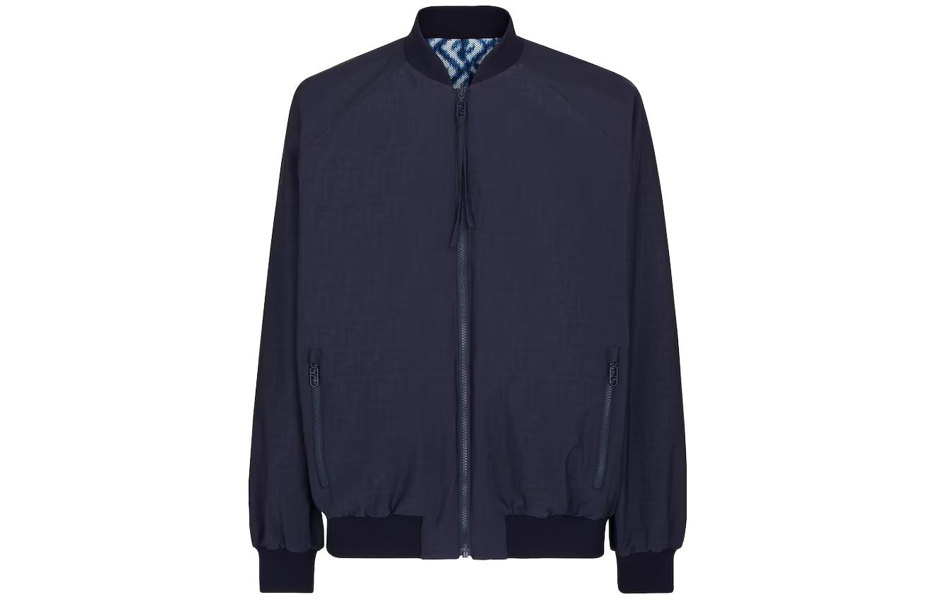 FENDI  Reversible Logo Print Bomber Jacket in Blue. FAA893AN60F0V6W
