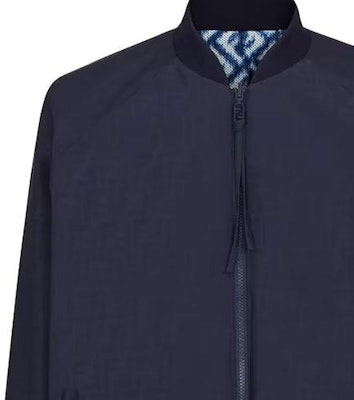 FENDI Reversible Logo Print Bomber Jacket in Blue. FAA893AN60F0V6W Sizing FENDI Reversible Logo Print Bomber Jacket in Blue. FAA893AN60F0V6W