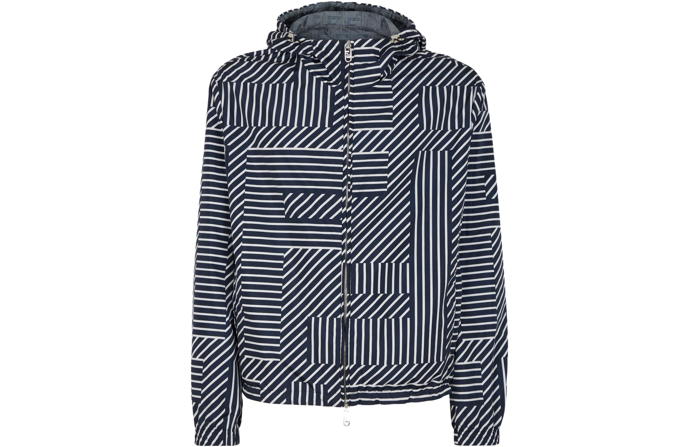 FENDI  Reversible Logo Print Hooded Puffer Jacket - Blue. FAA906APX6F0QA2