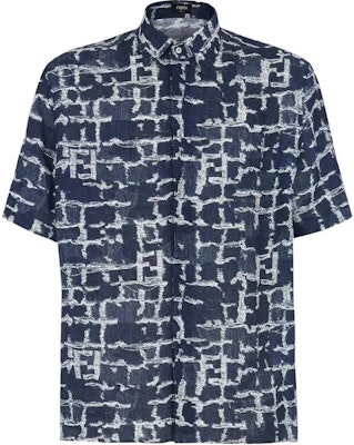 FENDI Short Sleeve Button-Up Shirt Blue with Graphic Print Design FS0795AR6EF0UV2 Buy FENDI Short Sleeve Button-Up Shirt Blue with Graphic Print Design FS0795AR6EF0UV2