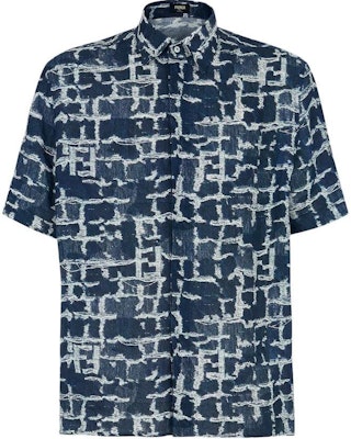 FENDI Short Sleeve Button-Up Shirt Blue with Graphic Print Design FS0795AR6EF0UV2 Order FENDI Short Sleeve Button-Up Shirt Blue with Graphic Print Design FS0795AR6EF0UV2