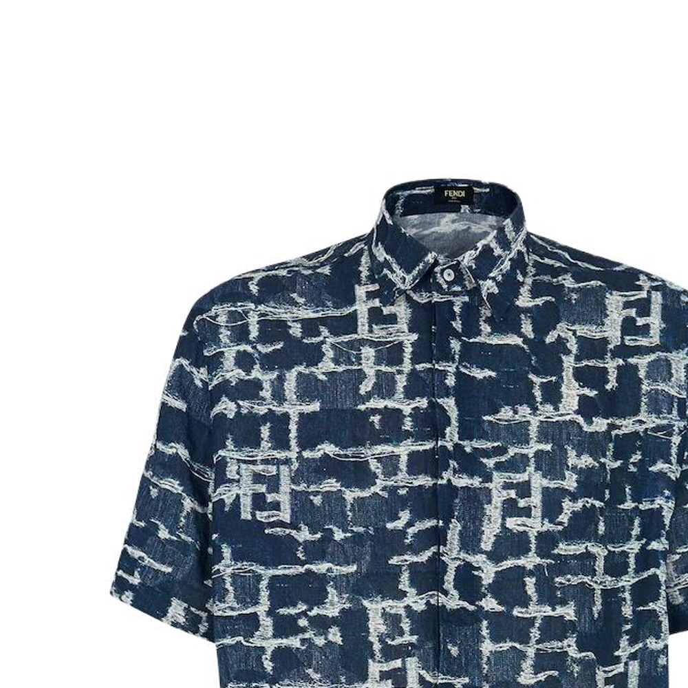 Purchase 芬迪 蓝色短袖纽扣衬衫带图案设计 FS0795AR6EF0UV2