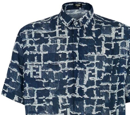 FENDI Short Sleeve Button-Up Shirt Blue with Graphic Print Design FS0795AR6EF0UV2 Purchase FENDI Short Sleeve Button-Up Shirt Blue with Graphic Print Design FS0795AR6EF0UV2