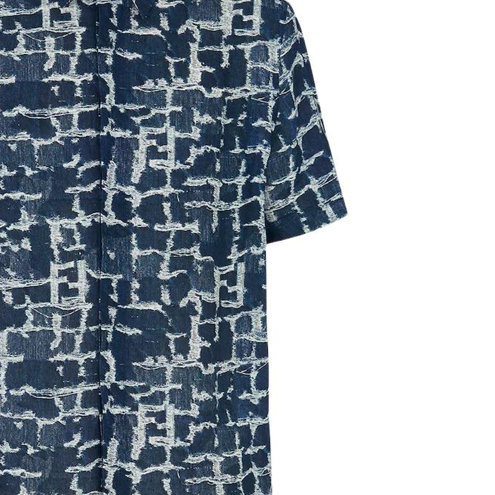 Sizing 芬迪 蓝色短袖纽扣衬衫带图案设计 FS0795AR6EF0UV2