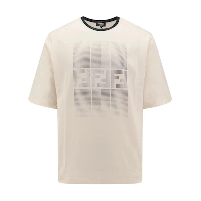 FENDI Slim Fit Crew Neck T-Shirt with Letter Pattern in Off-White. FAF715AR5BF0-RQ0