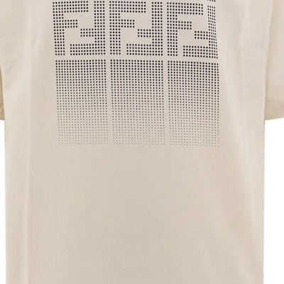 FENDI Slim Fit Crew Neck T-Shirt with Letter Pattern in Off-White. FAF715AR5BF0-RQ0 Details for FENDI Slim Fit Crew Neck T-Shirt with Letter Pattern in Off-White. FAF715AR5BF0-RQ0