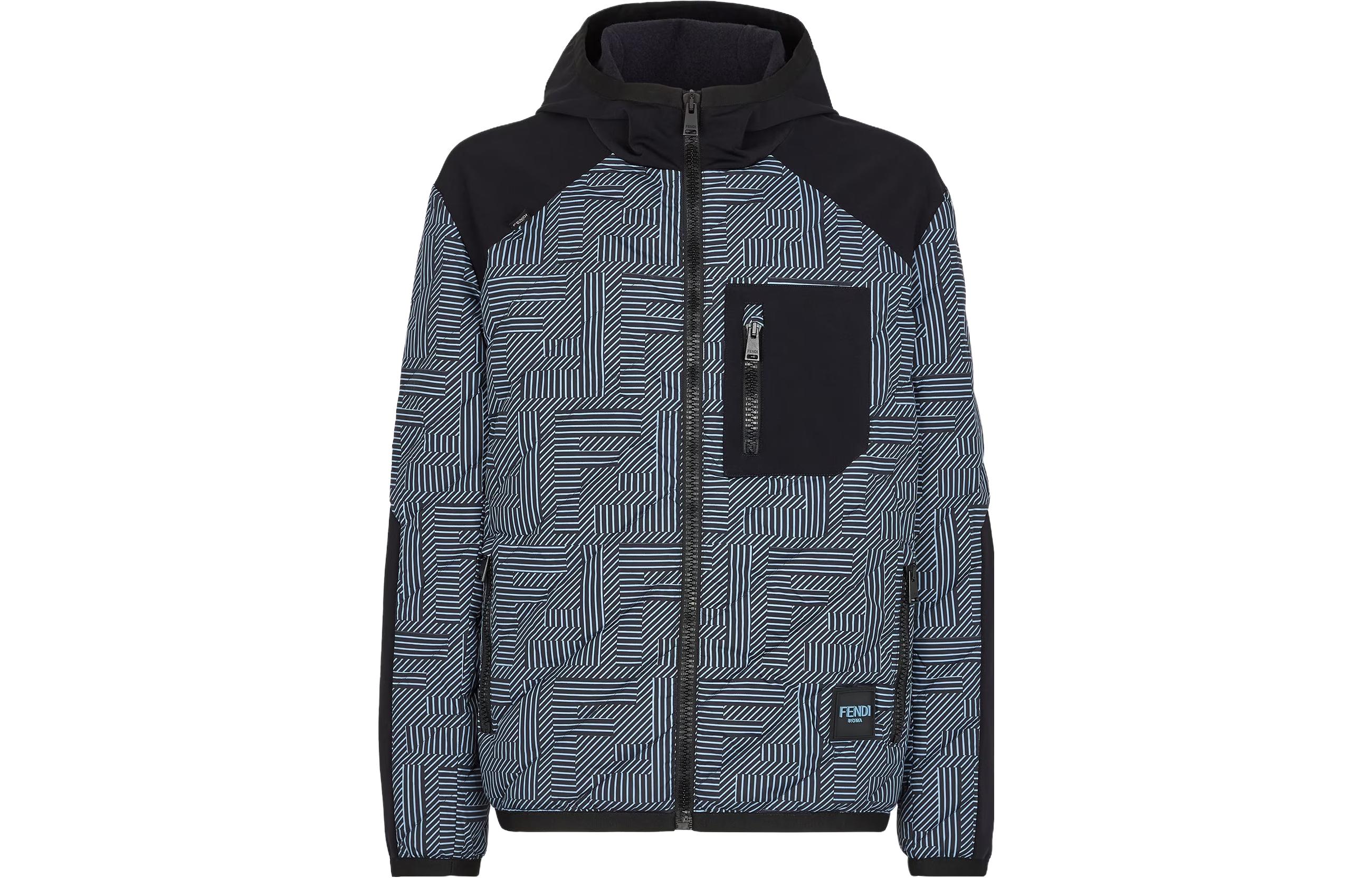 FENDI  Slim Fit Logo Print Hooded Jacket Black FAA641APX5F1ML9