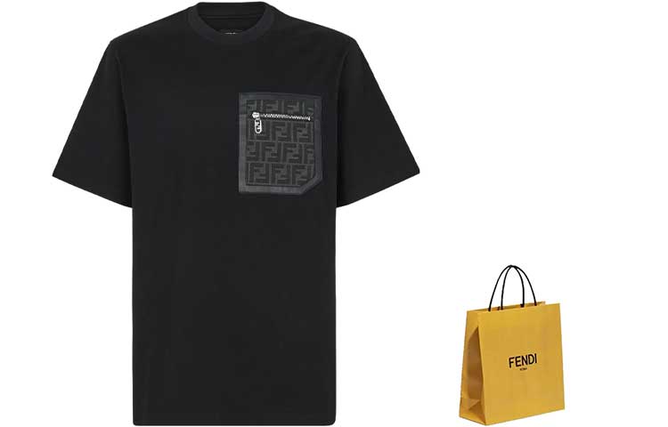 Shop FENDI 纯色黑色圆领T恤 FY1257APM4F0QA1
