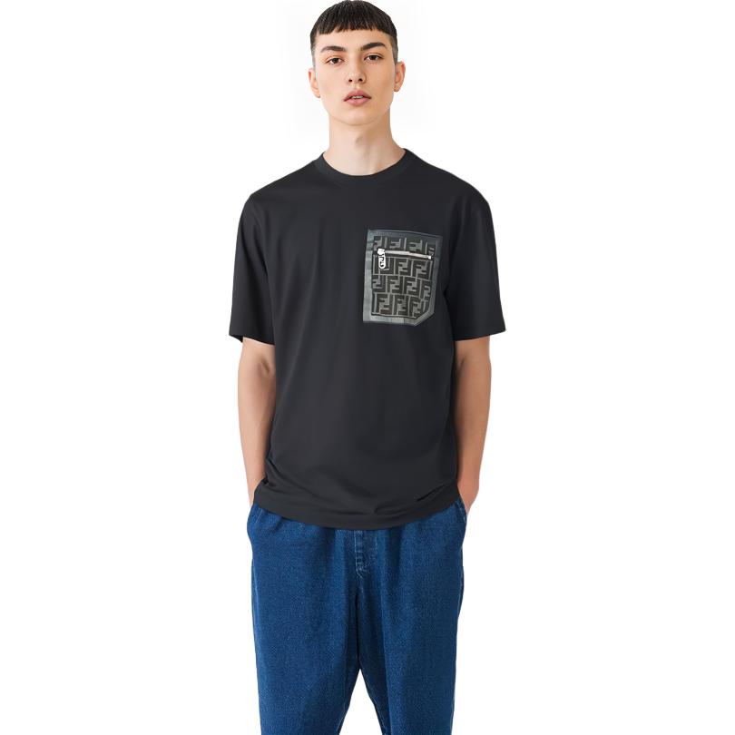 Purchase FENDI 纯色黑色圆领T恤 FY1257APM4F0QA1