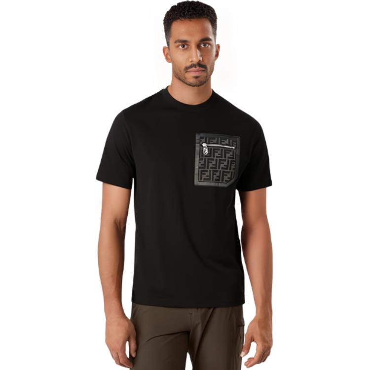 Sizing FENDI 纯色黑色圆领T恤 FY1257APM4F0QA1