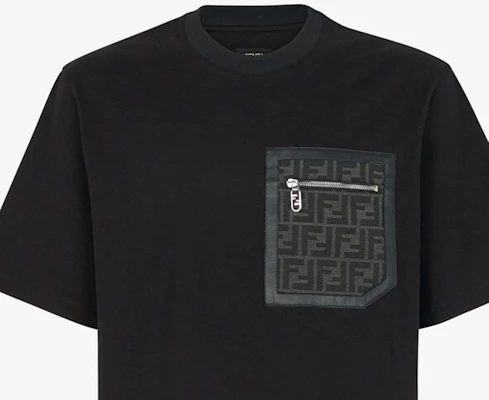 FENDI 素色黑色圓領短袖T恤 FY1257APM4F0QA1 2