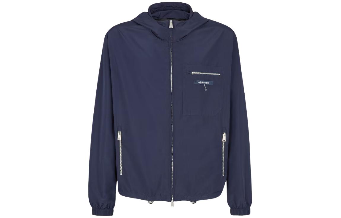 FENDI  Solid Color Zip-Up Hoodie Jacket - Blue FW1310AR9HF04V6