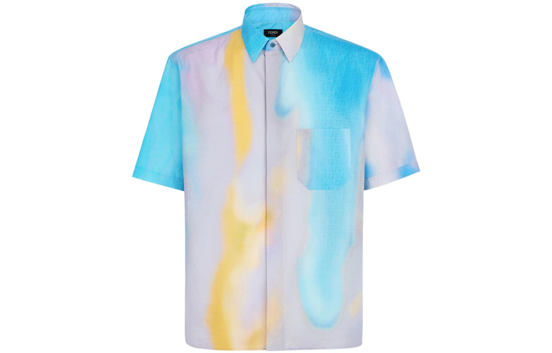 FENDI  SS22 Abstract Gradient Print Short Sleeve Button-Up Shirt. FS1022A9O6F1G38