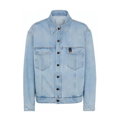 FENDI SS22 Light Blue Logo Embroidered Denim Jacket. FW1027AIEUF0QG0