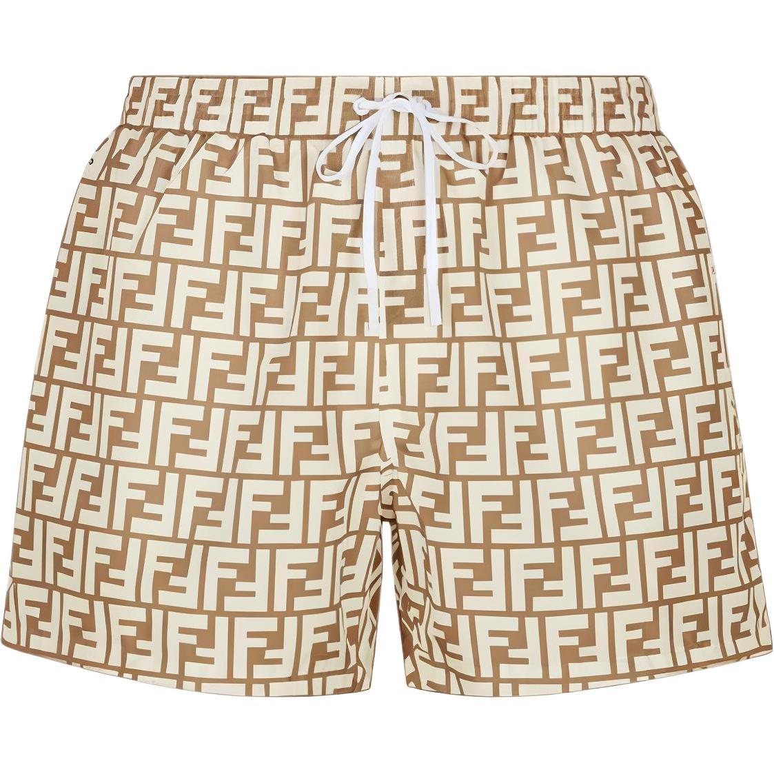 FENDI  SS22 Monogram Print Relaxed Straight Shorts in Khaki. FXB077A79F1200