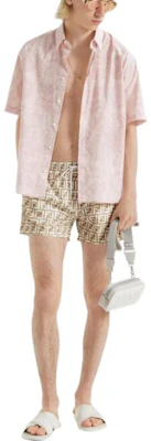 FENDI SS22 經典字紋印花休閒直筒短褲 - 卡其色 FXB077A79F1200 Shop FENDI SS22 經典字紋印花休閒直筒短褲 - 卡其色 FXB077A79F1200