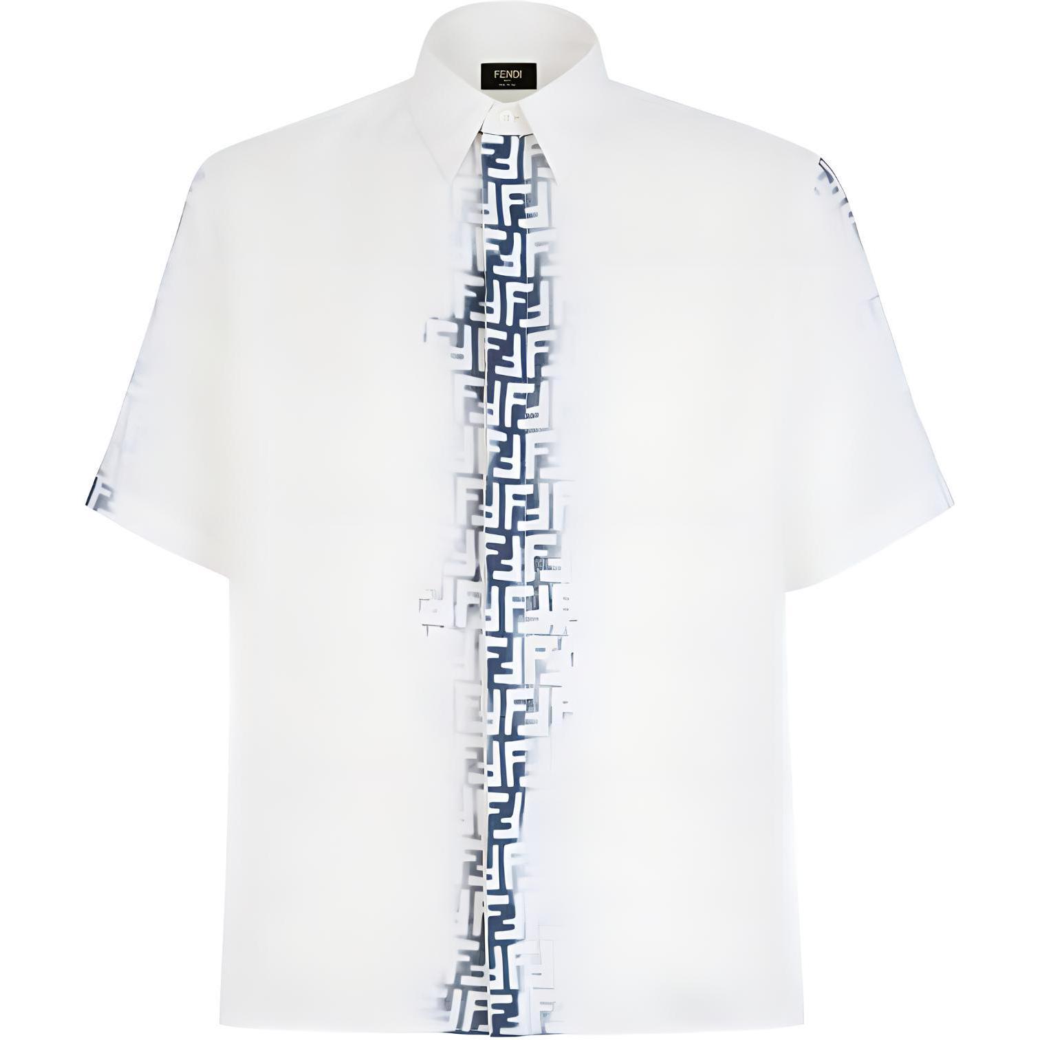 FENDI  SS24 Gradient Logo Loose-Fit Short-Sleeve Shirt in White FS0966AN0RF0UB0
