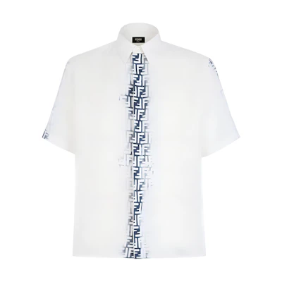 FENDI SS24 Gradient Logo Loose-Fit Short-Sleeve Shirt in White FS0966AN0RF0UB0