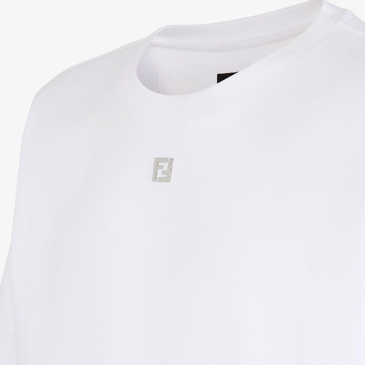 FENDI  SS24 White Loose Fit Crewneck T-Shirt with Logo Applique. FY0936ARYYF0QA0 圖 7