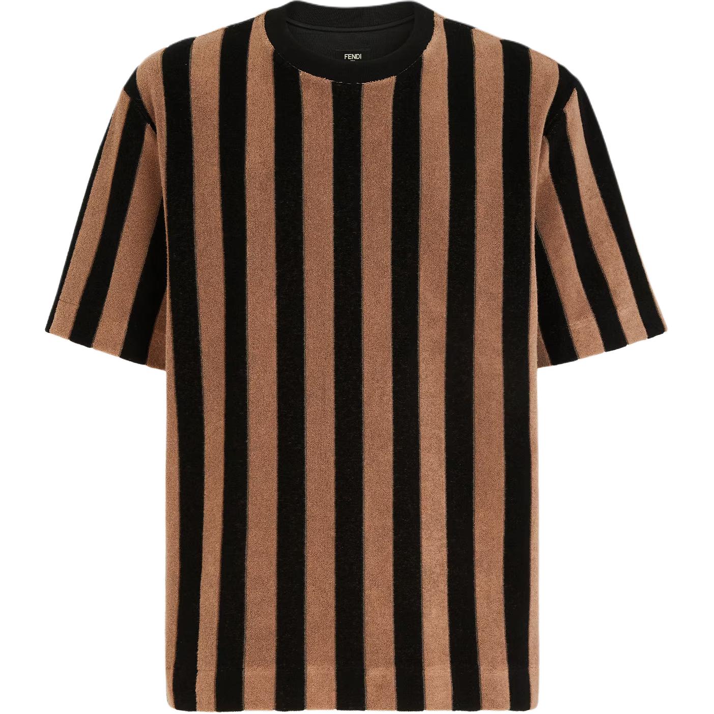 Order フェンディ ストライプ柄 クルーネック ルーズフィット Tシャツ ブラウン SS24. FY0936ARYQF13IZ