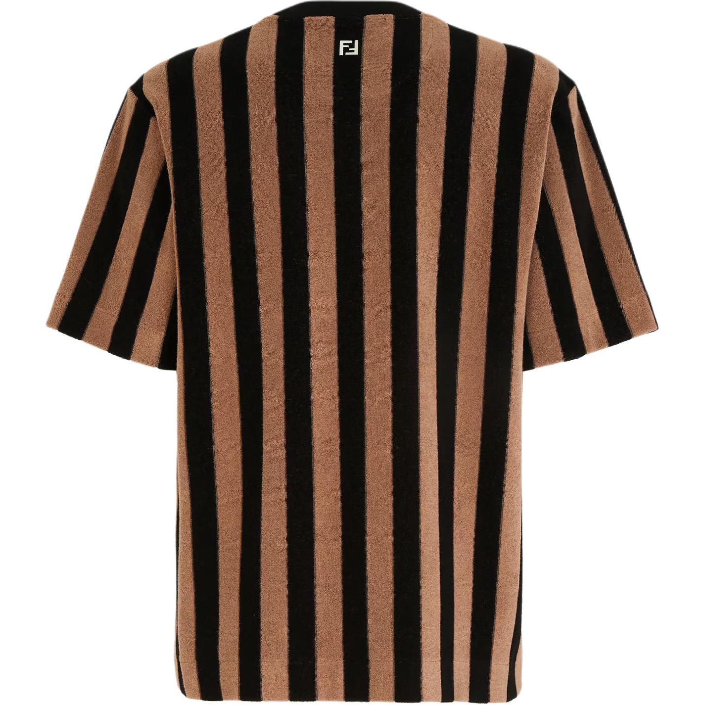 Lookbook フェンディ ストライプ柄 クルーネック ルーズフィット Tシャツ ブラウン SS24. FY0936ARYQF13IZ
