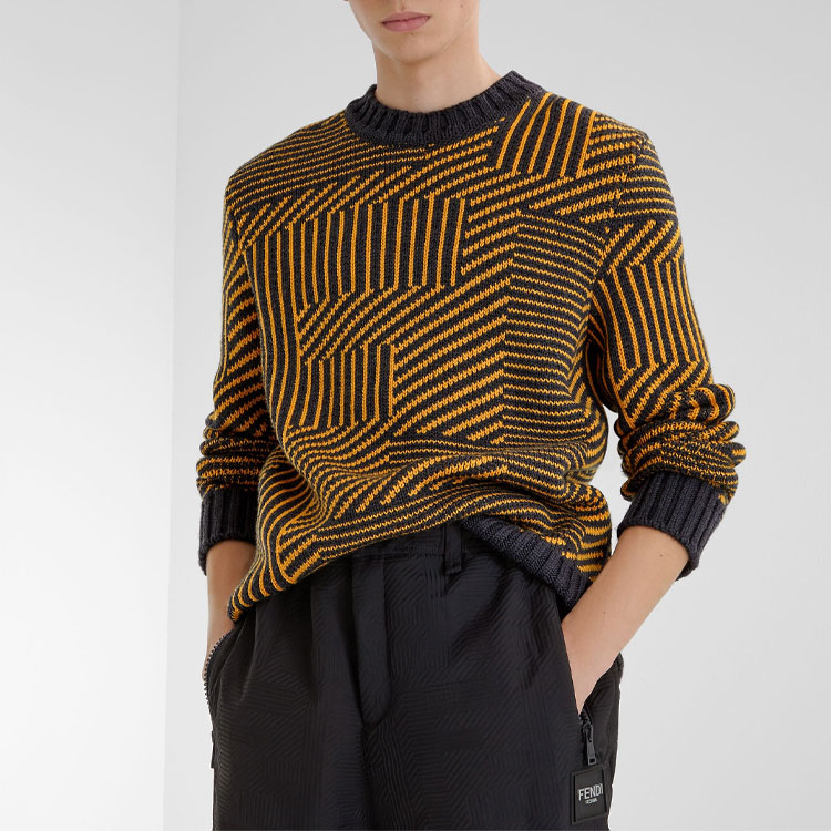 Shop FENDI 條紋提花針織長袖毛衣 多色款式 FAE549APPDF1Z87