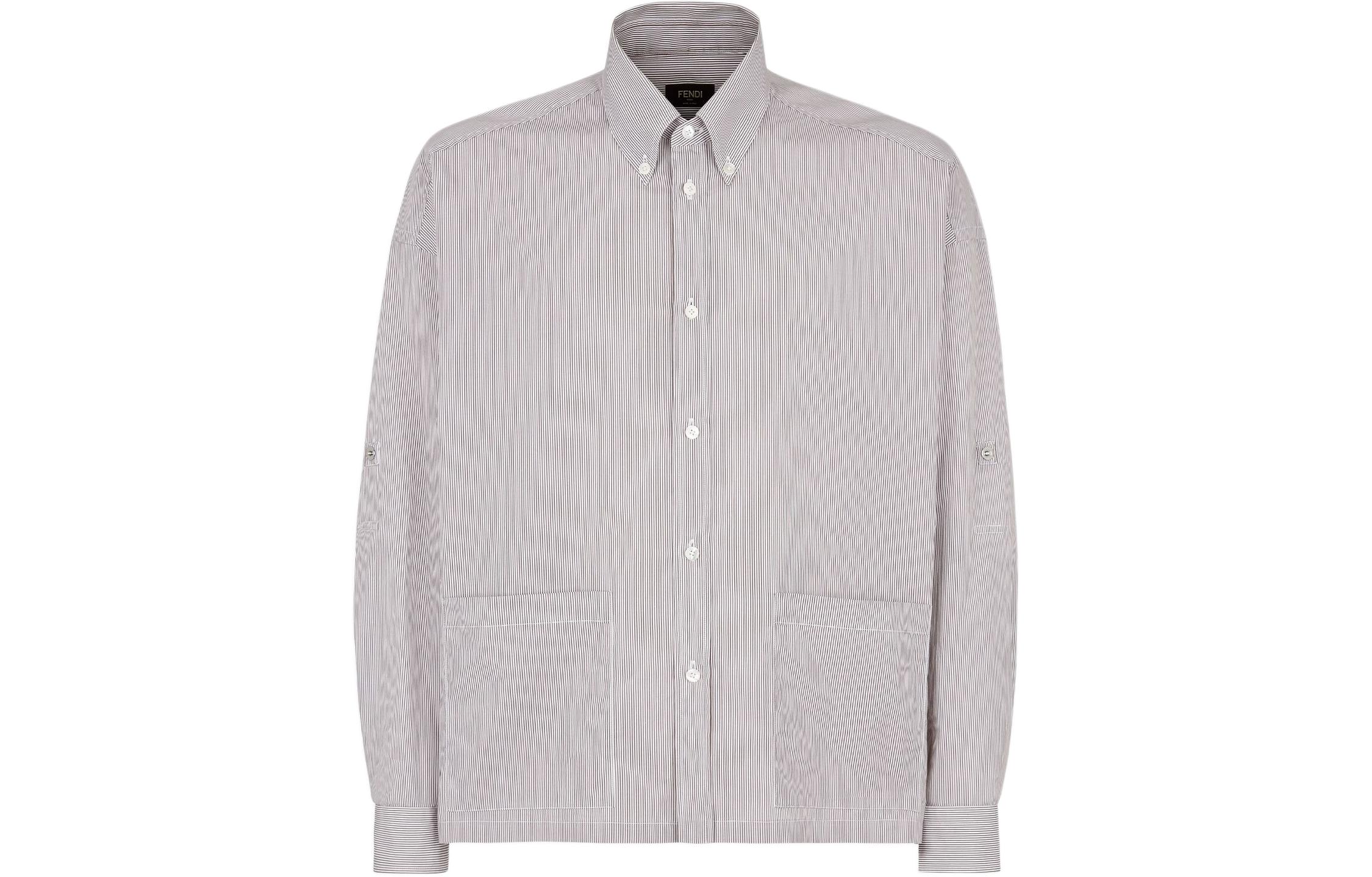 FENDI  Striped Long Sleeve Button-Up Shirt Brown FS1242AR5VF06WU